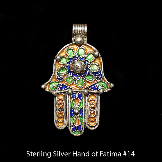Hand of Fatima, Hamsa – Tuareg Sterling Silver Enamel Pendant From Morocco #14