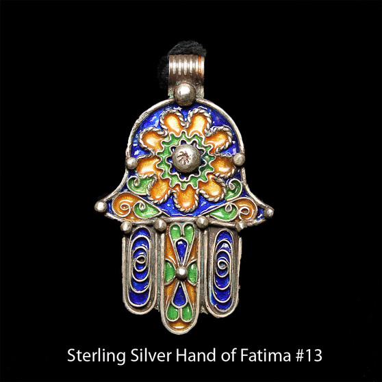 Hand of Fatima, Hamsa – Tuareg Sterling Silver Enamel Pendant From Morocco #13