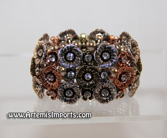  Belly Dance Flower & Rhinestone Stretch Bracelet
