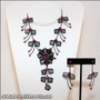 Belly Dance Necklace & Earrings in Black Wire & Fuchsia Rhinestones