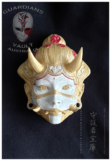 Hannya Namanari Mask - Custom Painted Gold/White Powder- Wall Art STOCK