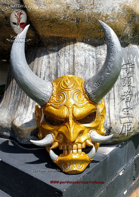 Goruden Guardian Oni - Aged Gold Japanese Oni Facemask - STOCK Goruden Guardian Oni - Aged Gold Japanese Oni Facemask - STOCK