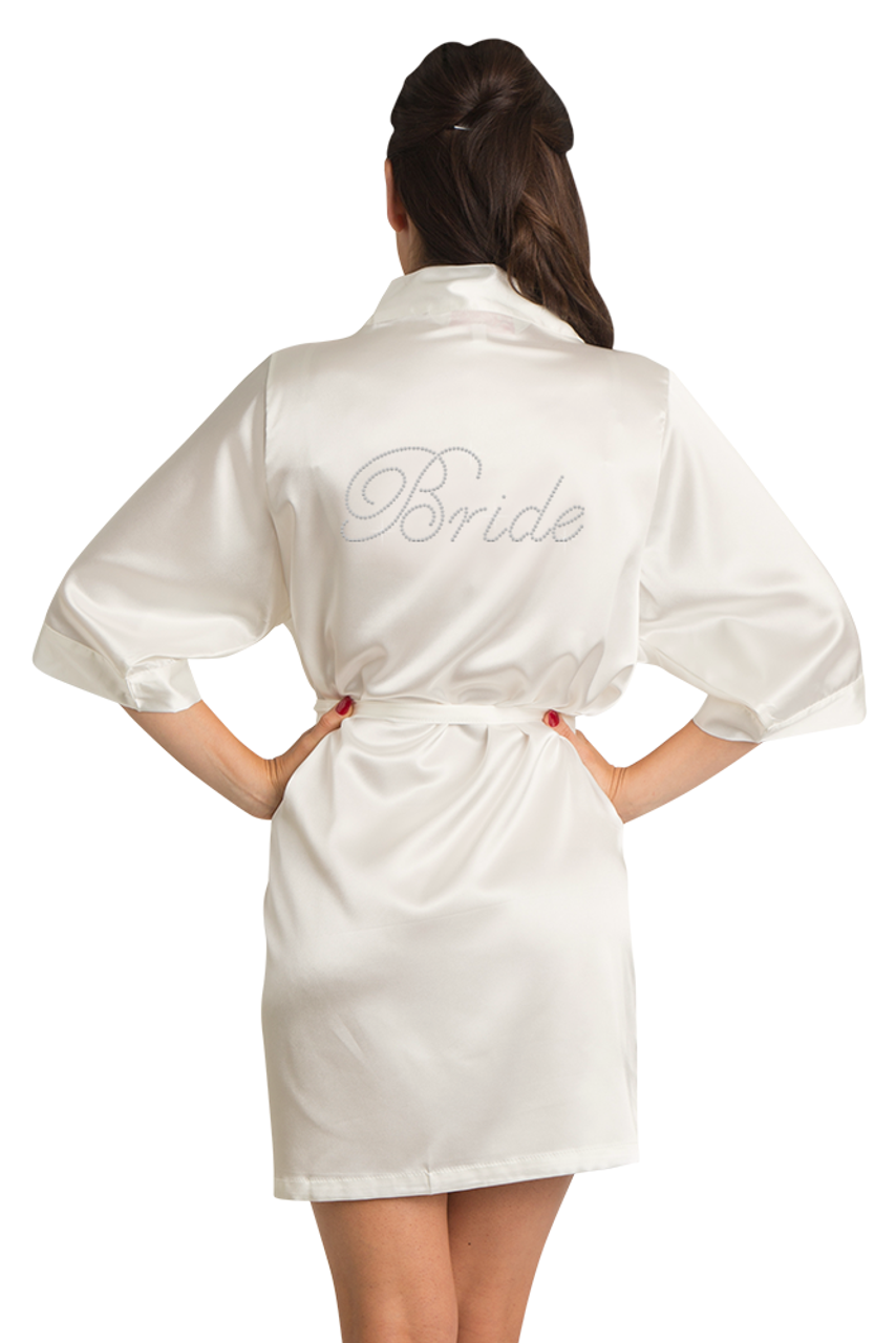 Rhinestone The Bride Satin Bathrobe /& Spa Slippers Set Kimono Dressing gown