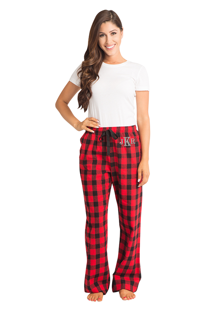 Monogrammed Flannel Pajama Pants - Hunter Green Plaid (Unisex S) at   Women's Clothing store