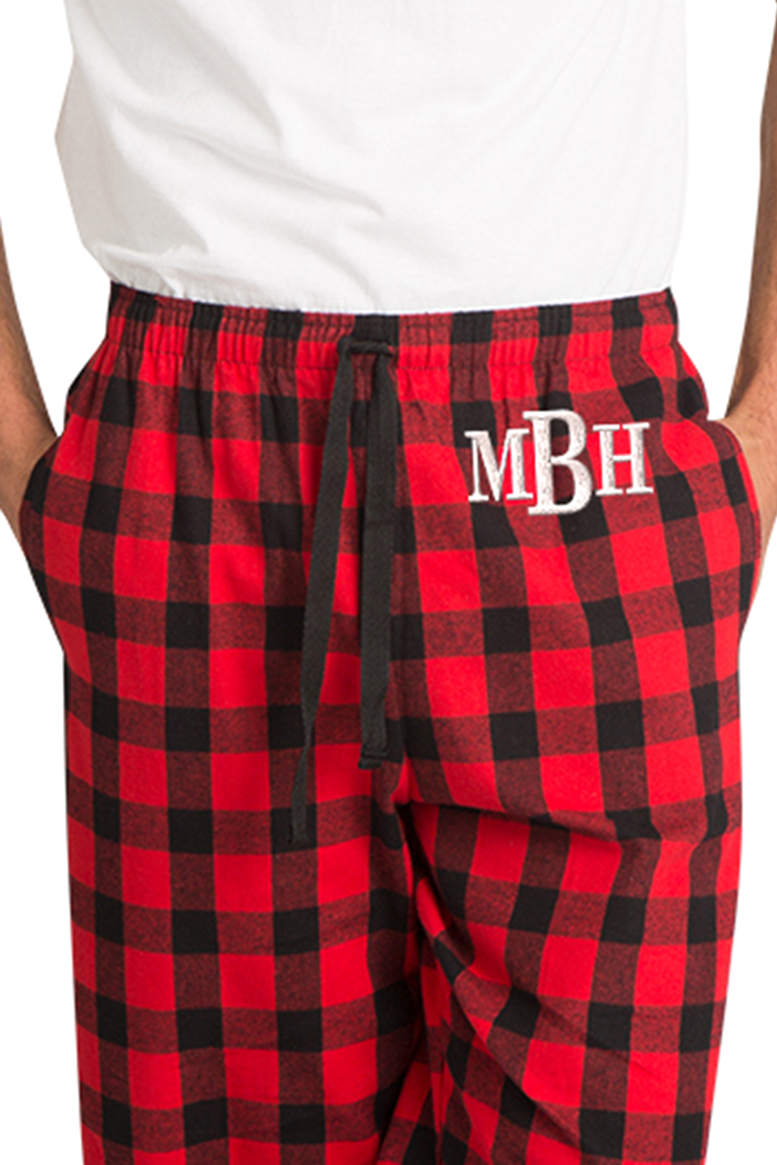 Monogrammed Red with Black Swiss Dot Pajama Pants
