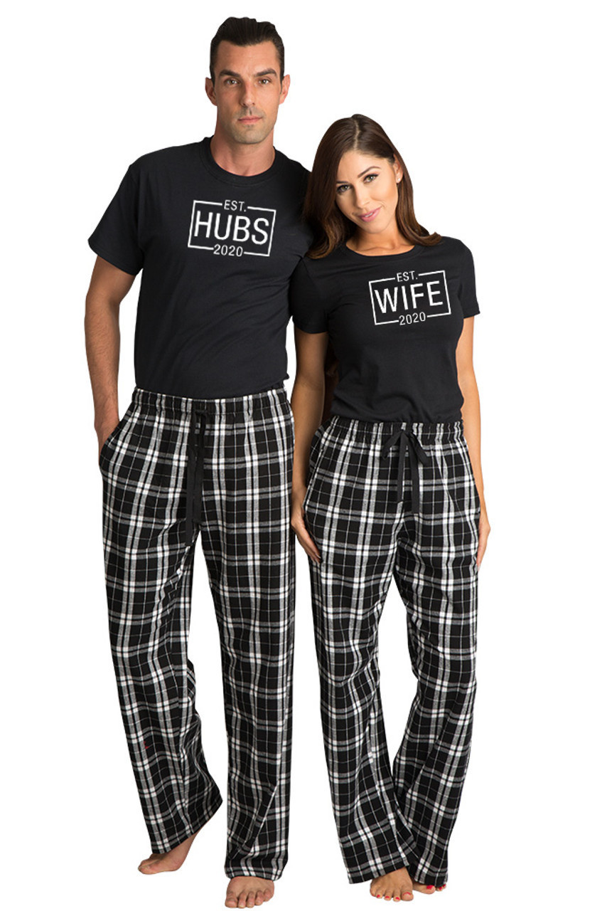 Personalized Monogrammed Hubby Wifey Matching Couples Pajama Sets