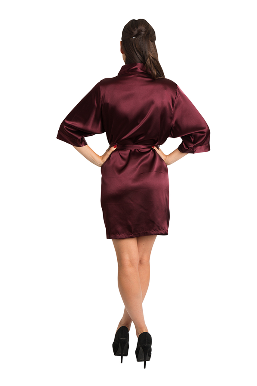 Personalized Embroidered Burgundy Satin Robe, Burgundy Embroidered Satin  Robes