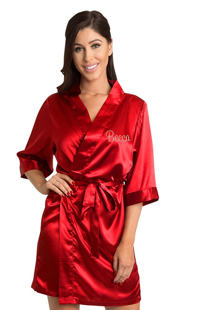 Personalized Embroidered Red Satin Robe