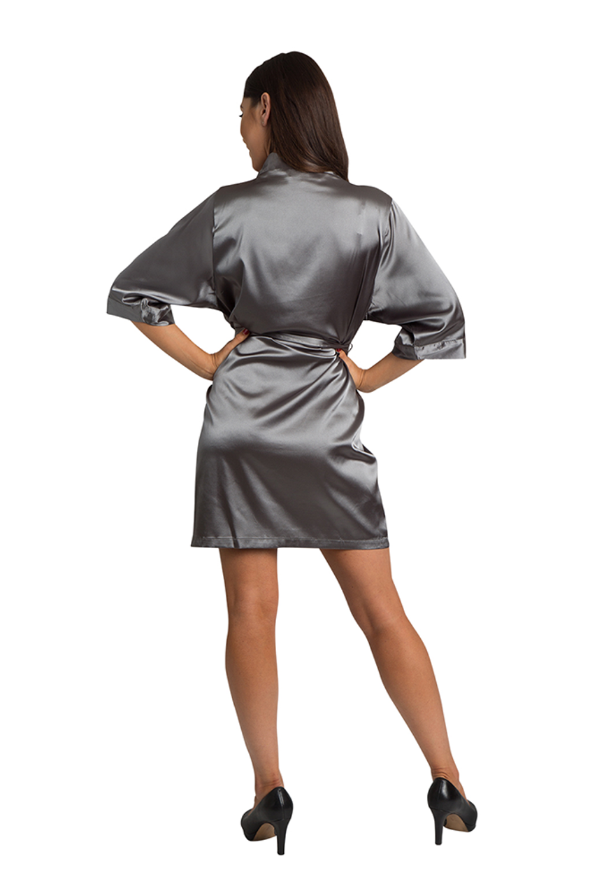 Personalized Embroidered Grey Satin Robe | Grey Embroidered Satin Robes ...