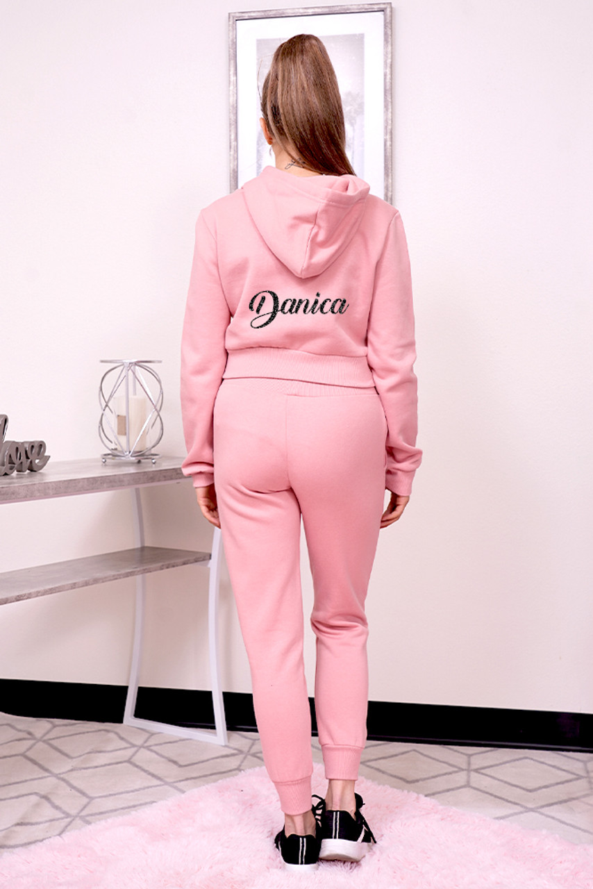 ZYNOTTI Custom Pink Crop Hoodie Jogger Set