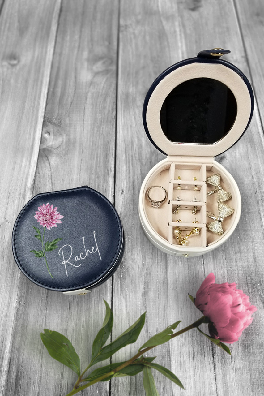 Personalized Travel Jewelry Case with Birth Flower