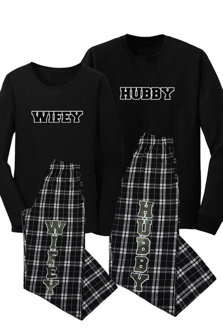 Zynotti Huuby and Wifey Pajama Set with Black Long Sleeve Shirts