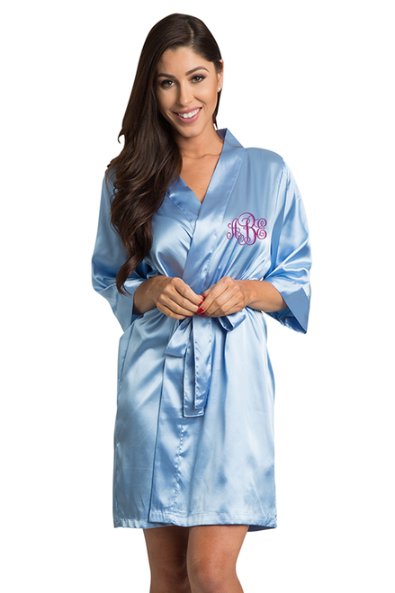 Personalized Embroidered Monogram Sky Blue Robe