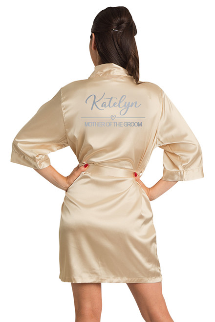 Personalized Glitter Satin Robes with Knit Lace Trim