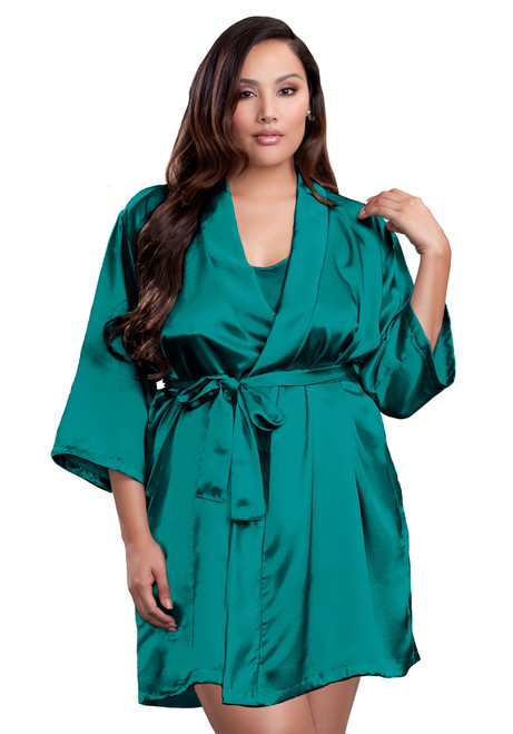 Zynotti plus size wedding getting ready bridal party kimono teal green satin robe for bride, bridesmaids, maid of honor, matron of honor, mother of the bride and mother of groom