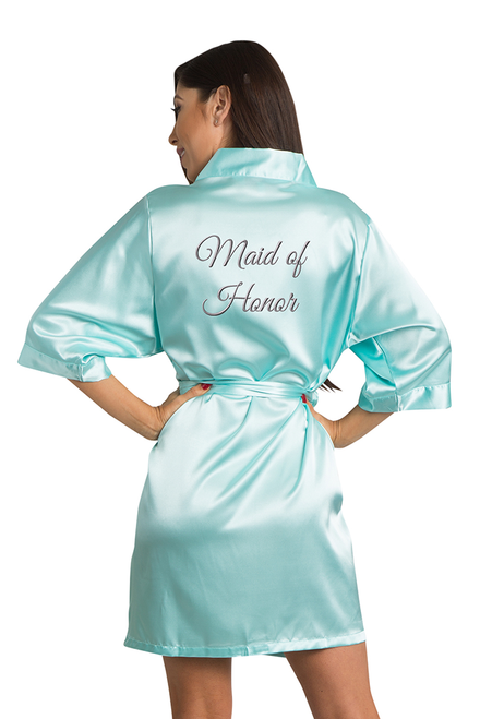 Silver Thread Embroidered Maid of Honor Satin Robe