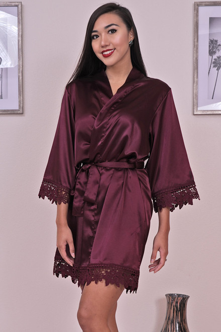 Zynotti burgundy Satin Robe