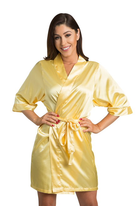 Zynotti Sunny Yellow Satin Kimono Robe