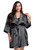 Zynotti plus size wedding getting ready bridal party kimono charcoal grey gray satin robe for bride, bridesmaids, maid of honor, matron of honor, mother of the bride and mother of groom