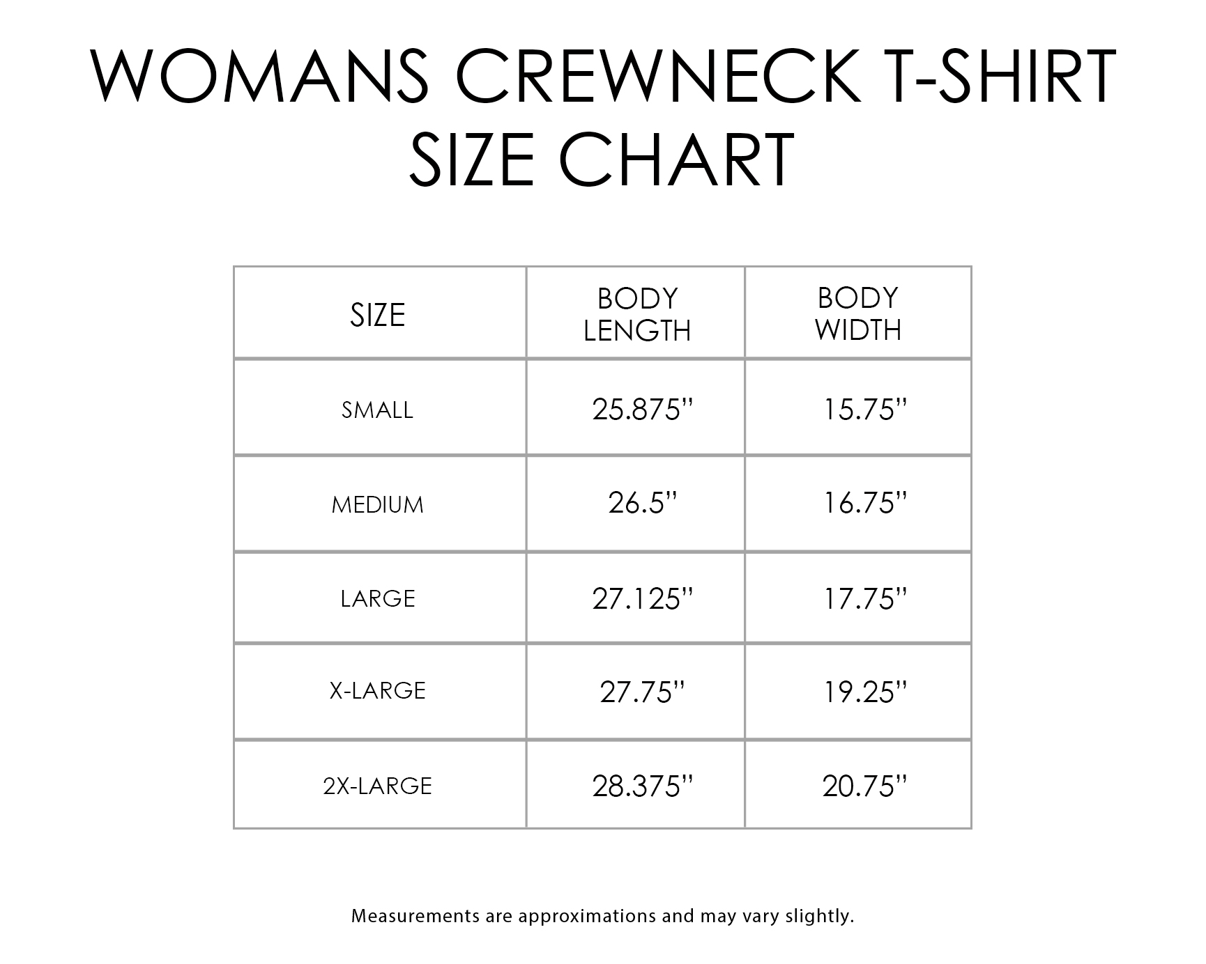 Her Shirt Size Chart