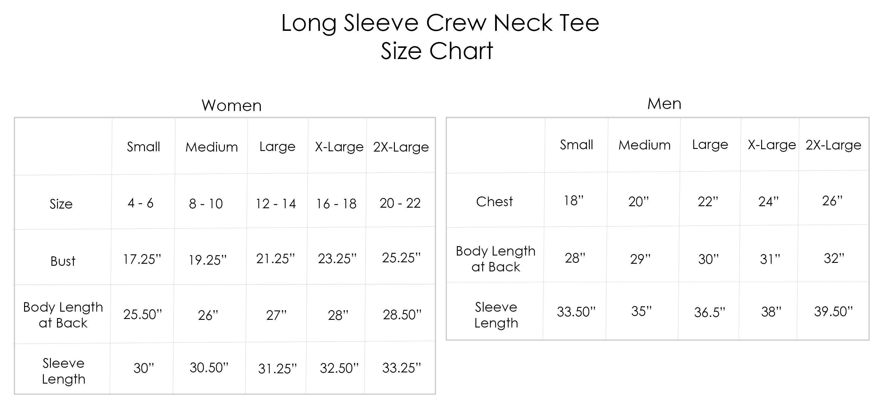 Queen Shirt Size Chart