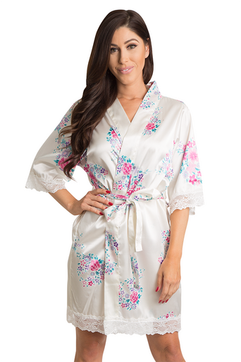 Floral Lace Satin Kimono Robes | Lace Floral Robes | Zynotti
