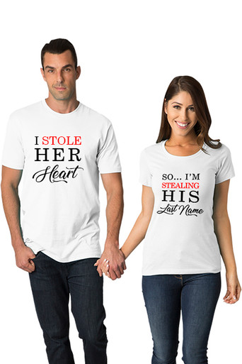 Matching Couple I Stole Her Heart So Im Stealing His Last Name T Shirt Set Matching Couple 1484