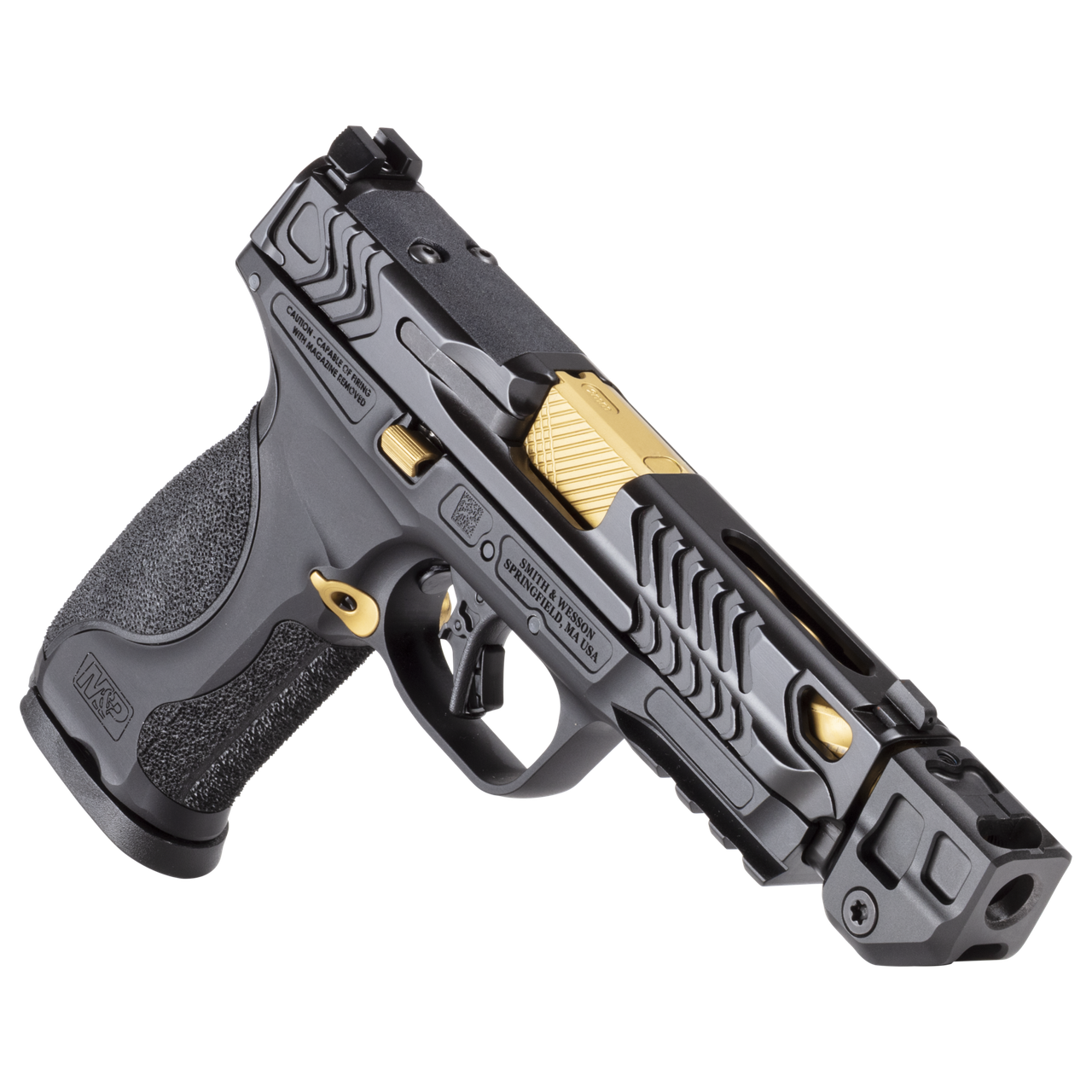 Smith & Wesson PERFORMANCE CENTER M&P9 M2.0 METAL GOLD PVD WITH COMPENSATOR – gyári modellkép