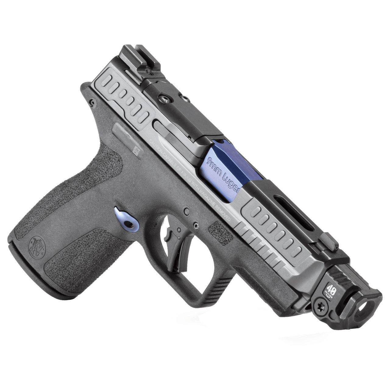 Smith & Wesson PERFORMANCE CENTER M&P SHIELD X BLUE PVD WITH COMPENSATOR – gyári modellkép