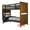 The Single & King Jayden bunk is made from solid rubber wood and mdf panels to create a modern and strong bunk bed. Distressed finish in pecan brown and metallic brown with random gouges.