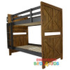 The Single & King Jayden bunk is made from solid rubber wood and mdf panels to create a modern and strong bunk bed. Distressed finish in pecan brown and metallic brown with random gouges.