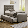 Mako Upholstered Bed Frame with Trundle is a contemporary bed frame available with a pull out trundle bed. Upholstered in Linen Grey fabric.