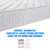 Single Bedzone Mattress features a no turn pocket spring mattress with a medium foam comfort layers. Perfect for trundles, top bunks and racing car beds. Medium Feel.