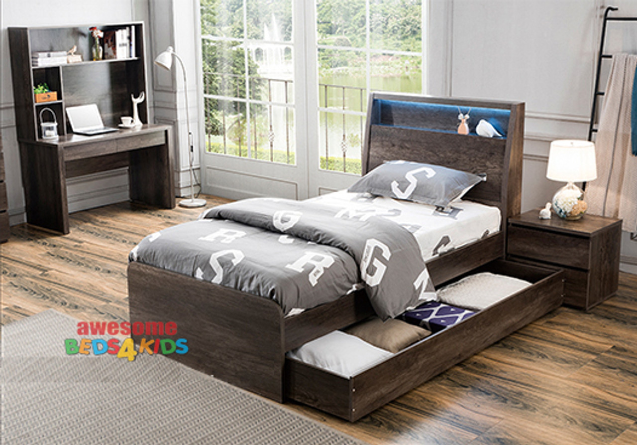 King single bed with shop trundle and storage