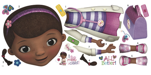 The Doc is in! This giant Doc McStuffins wall sticker will delight children who are all about fixing toys and staying healthy. The Doc is in! This giant Doc McStuffins wall sticker will delight children who are all about fixing toys and staying healthy.