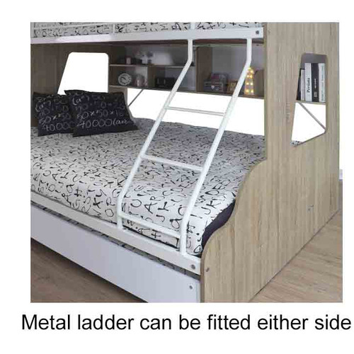 Maximize space and comfort with the Z5 Triple Bunk Bed with Single Trundle & Storage, the perfect solution for growing families, sleepovers, and shared rooms! This modern and functional triple bunk bed features a sturdy double bed base with an upper single bunk, offering ample sleeping space. The pull-out single trundle bed provides extra accommodation when needed or simply use as stoarge with its flat base, while the built-in storage shelves keep books, toys, and essentials organized Maximize space and comfort with the Z5 Triple Bunk Bed with Single Trundle & Storage, the perfect solution for growing families, sleepovers, and shared rooms! This modern and functional triple bunk bed features a sturdy double bed base with an upper single bunk, offering ample sleeping space. The pull-out single trundle bed provides extra accommodation when needed or simply use as stoarge with its flat base, while the built-in storage shelves keep books, toys, and essentials organized