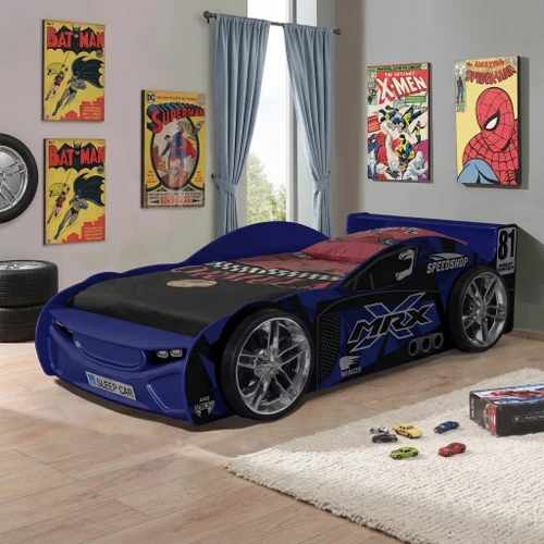 Turn bedtime into an exciting adventure with the Blue MRX Racing Car Bed, designed to ignite imagination and make sleep time fun!

Rev up your child's bedtime with our kids car beds, designed for fun and comfort! Featuring a racing car bed frame with realistic wheels, headlights, and a sturdy single bed design, this car-themed bed is perfect for little racers. Transform any room into the ultimate kids bedroom with a stylish and durable car bed for kids.