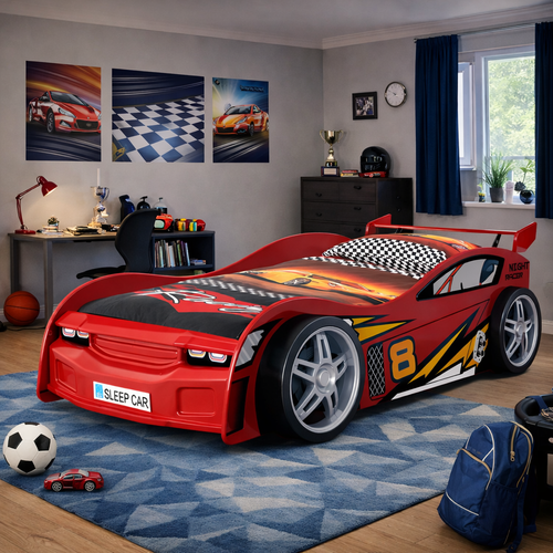 Turn bedtime into an exciting adventure with the Red Jones Racing Car Bed, designed to ignite imagination and make sleep time fun!