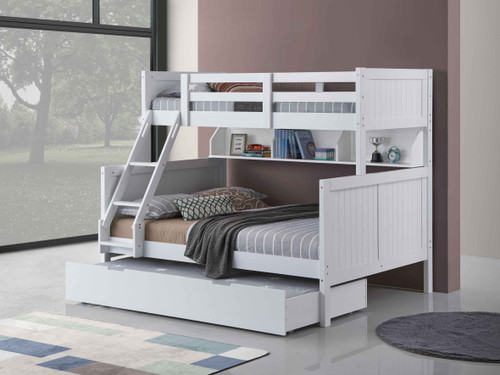 Regatta Single Over Double Bunk with Single Trundle features a modern style bunk bed with an closed slated head and foot boards. 