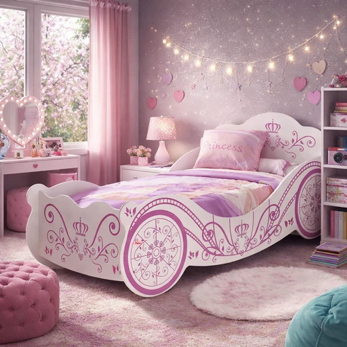 Transform your child’s bedroom into a magical fairytale with the Princess Havana Car Bed. Designed with intricate royal detailing, elegant pink tones, and enchanting carriage wheels, this stunning bed is perfect for little princesses who dream of luxury and adventure. Crafted for both beauty and comfort, this bed offers a sturdy frame and a cozy sleeping space, ensuring a night of sweet dreams.