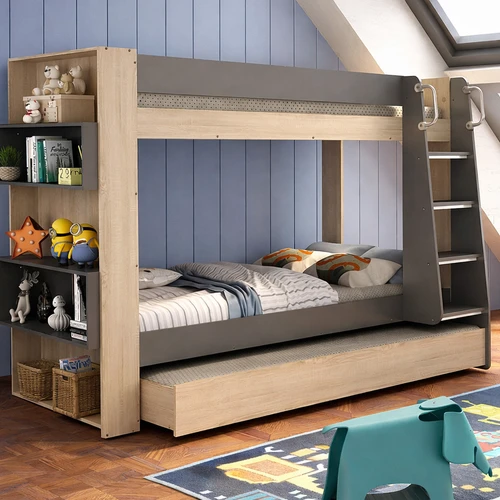 The Kingsley Bunk Bed is the perfect blend of modern style, durability, and smart functionality. Ideal for shared bedrooms, growing families, and sleepovers, this space-saving bunk bed features a built-in bookshelf, sturdy ladder with secure handrails, and a sleek contemporary design.