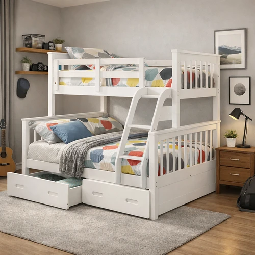 Brighton Double / Single Bunk features a federation style bunk bed with an open head and footboards which creates a feeling of space.