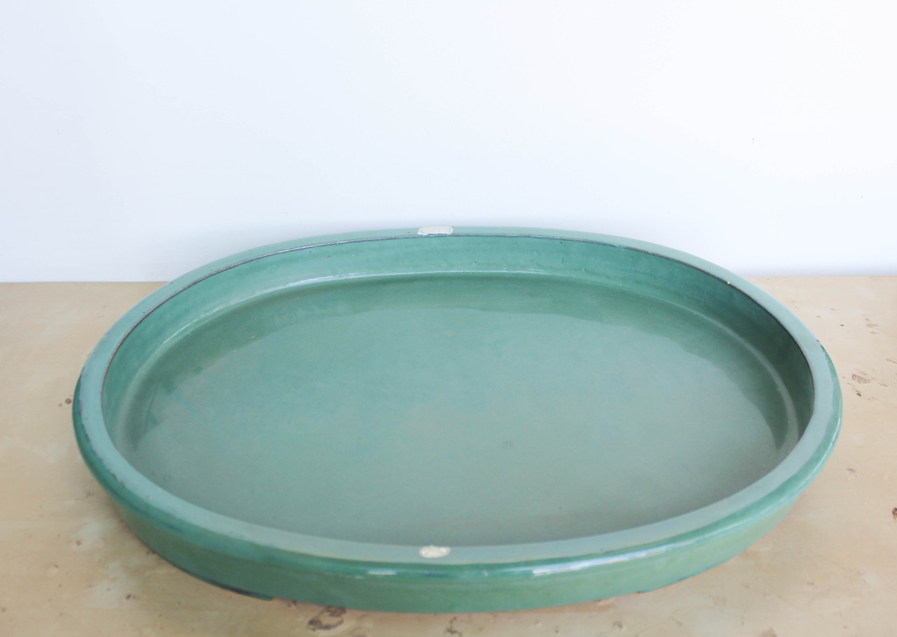 Teal Green Glazed Oval 24.5L x 17.75W x 2D Slim Forest & Raft Ceramic  Bonsai Pot