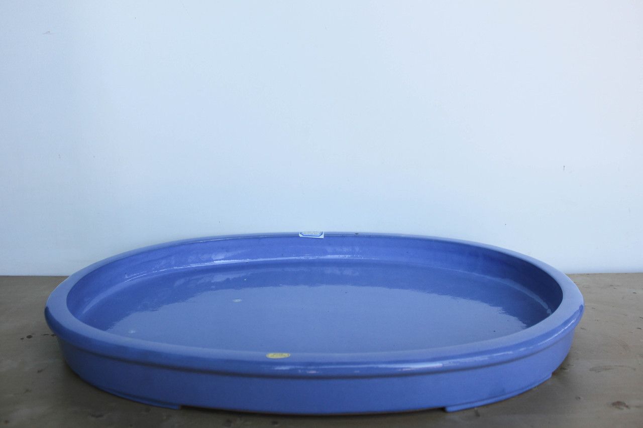 Teal Green Glazed Oval 24.5L x 17.75W x 2D Slim Forest & Raft Ceramic  Bonsai Pot