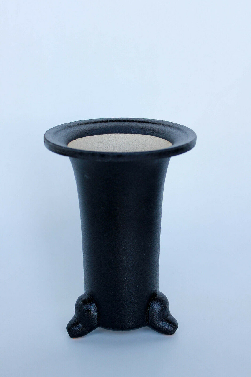 Oriental Style Coal Black Glazed 5"Dia x 7"H Ceramic Orchid Pot