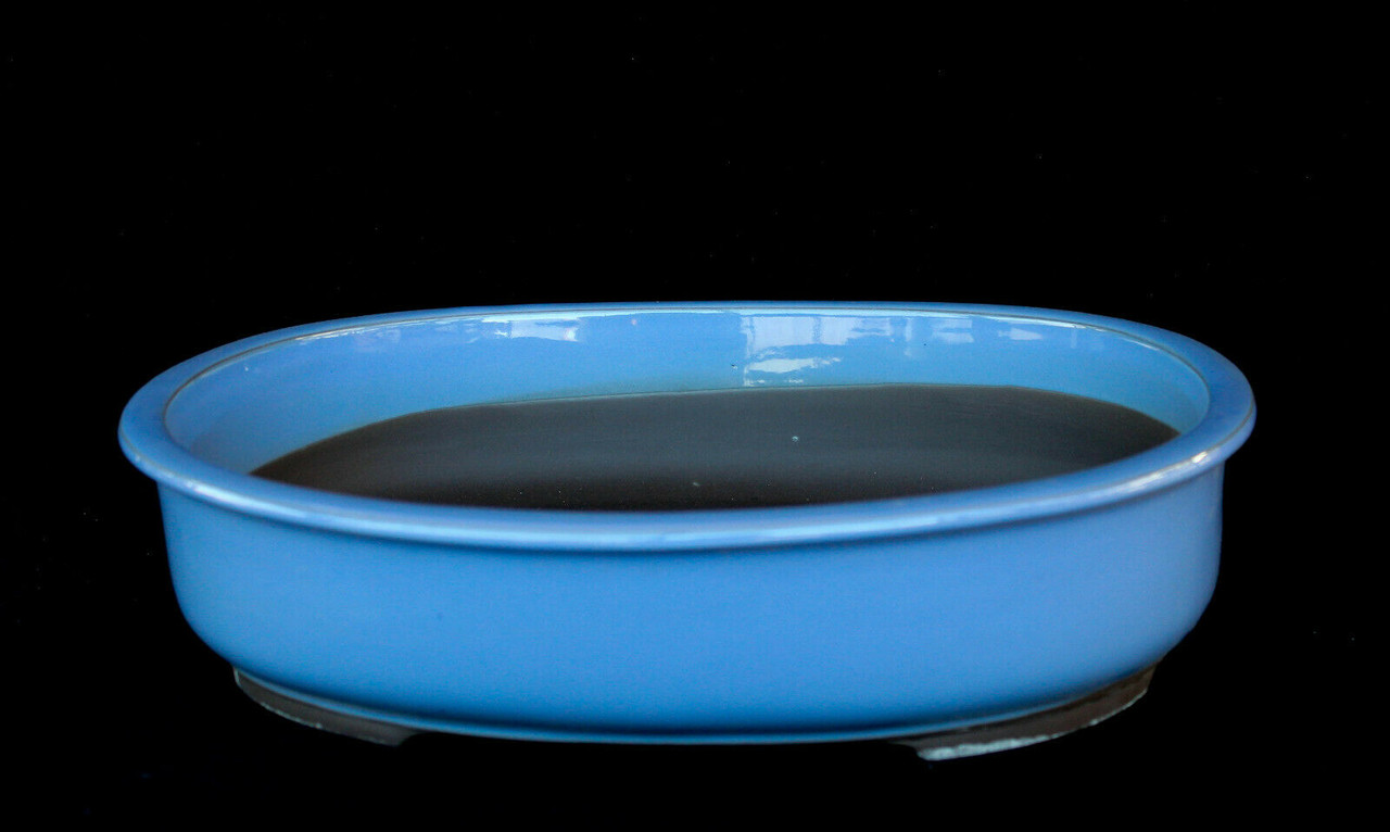 Japanese Yokkaichi Baby Blue Glazed Oval 16L x 14W x 3.5H