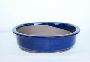 Japanese Yokkaichi Royal Blue Glazed Oval 11.75"L x 10"W x 3.25"H Ceramic Bonsai Pot - Main Image Japanese Yokkaichi Royal Blue Glazed Oval 11.75"L x 10"W x 3.25"H Ceramic Bonsai Pot - Main Image