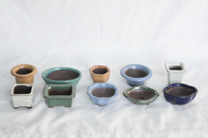 Japanese Yokkaichi Multiple Colors & Shapes Glazed Tiny Micro Mame Ceramic Bonsai Pot Set - Sizes from 1.5 to 3 Inches - Variety Set of 10 Pieces