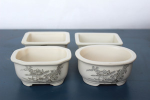 Pots: Japanese bonsai pot Morrisan oval in white glazed stoneware  38,5x29,5x5 cm - B00-16b