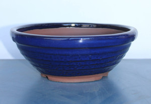 Japanese Yokkaichi Royal Blue Glazed Circle with Textured Tapered Sides (Has Ridges and Bumps) 7.75"Dia x 3.25"H Irregular Ceramic Bonsai Pot - Main Image Japanese Yokkaichi Royal Blue Glazed Circle with Textured Tapered Sides (Has Ridges and Bumps) 7.75"Dia x 3.25"H Irregular Ceramic Bonsai Pot - Main Image
